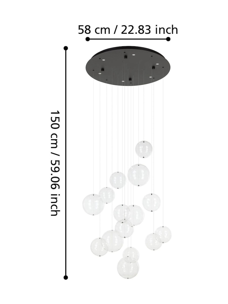 Eglo Black Espardello LED Clear Glass 15 Bubble Spheres Pendant Ceiling Light - Image 4 of 4