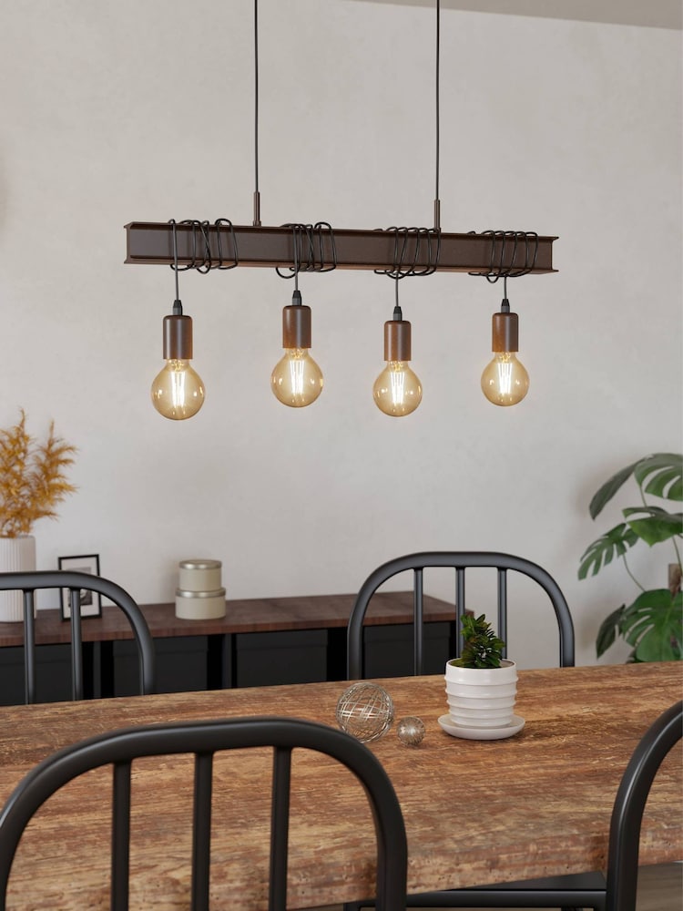 Eglo Set of 4 Antique Brown Pendant E27 Industrial Style Townshend 4 Ceiling Light - Image 1 of 4 Eglo Set of 4 Antique Brown Pendant E27 Industrial Style Townshend 4 Ceiling Light - Image 1 of 4