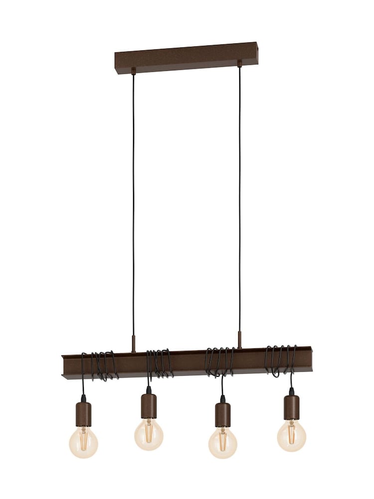 Eglo Set of 4 Antique Brown Pendant E27 Industrial Style Townshend 4 Ceiling Light - Image 2 of 4 Eglo Set of 4 Antique Brown Pendant E27 Industrial Style Townshend 4 Ceiling Light - Image 2 of 4