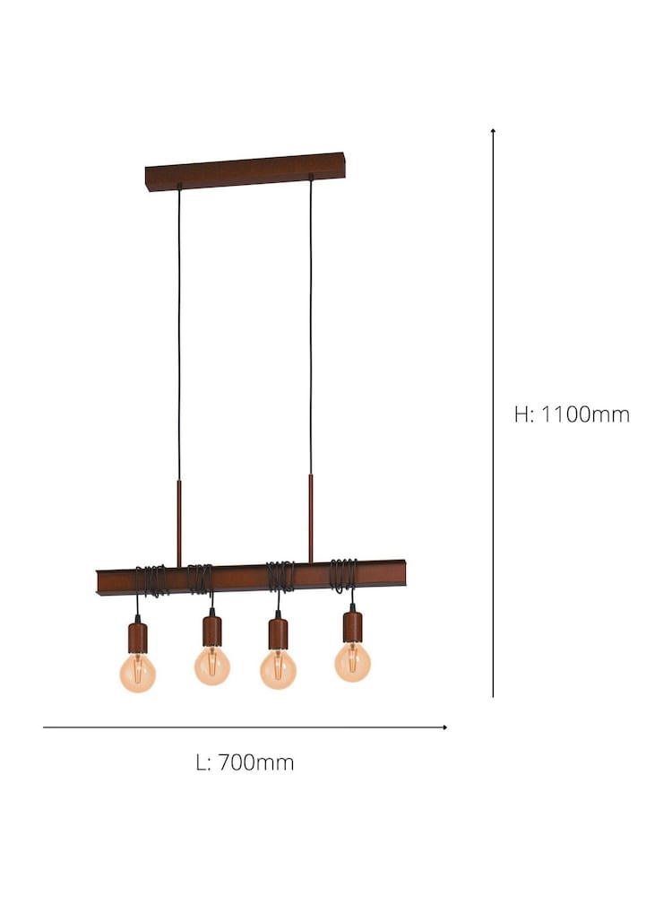 Eglo Set of 4 Antique Brown Pendant E27 Industrial Style Townshend 4 Ceiling Light - Image 4 of 4 Eglo Set of 4 Antique Brown Pendant E27 Industrial Style Townshend 4 Ceiling Light - Image 4 of 4