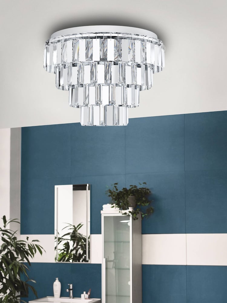 Eglo Chrome Erseka Crystal Elements And Steel Pendant Light - Image 1 of 4