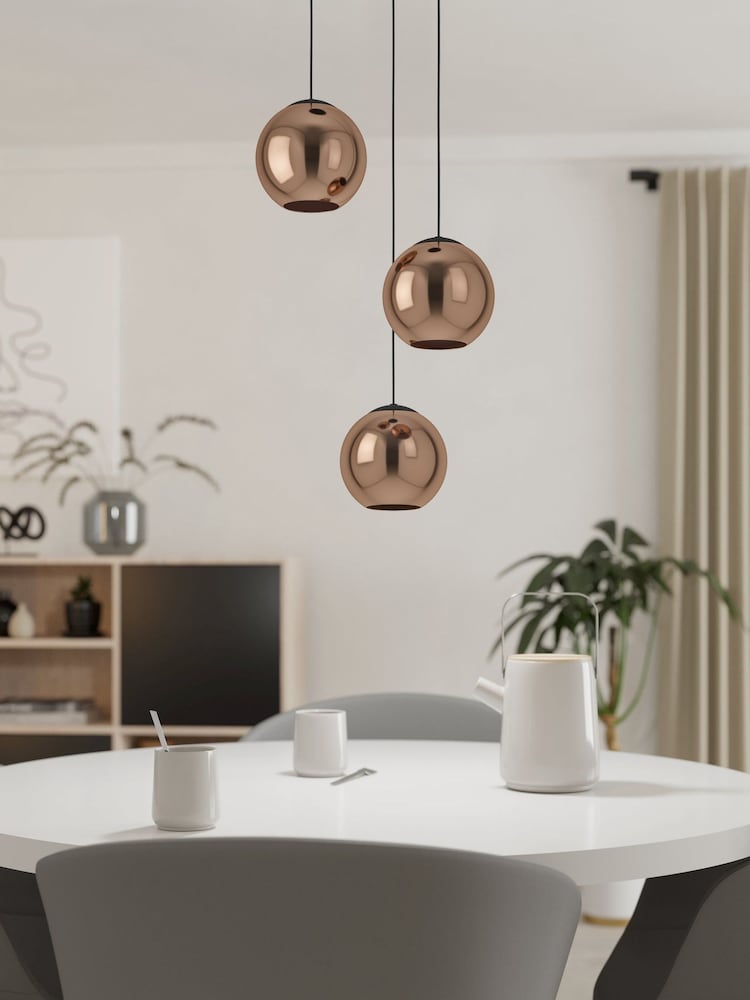 Eglo Black Cordoba Spherical Mirrored Glass and Steel 3 Pendant Ceiling Light - Image 1 of 4