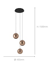 Eglo Black Cordoba Spherical Mirrored Glass and Steel 3 Pendant Ceiling Light - Image 4 of 4