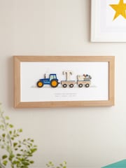 Personalised New Baby Wooden Tractor Print in Oak Frame by No Ordinary Gift - Image 3 of 3
