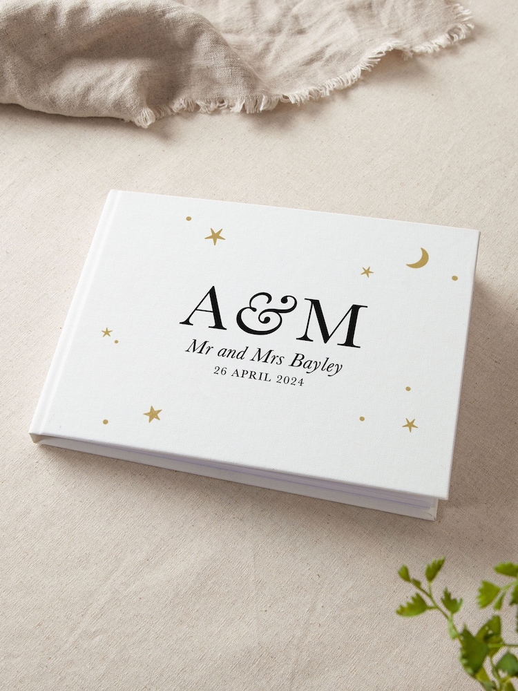 Moon & Stars Personalised Initials Wedding Guest Book by No Ordinary Gift - Image 1 of 2