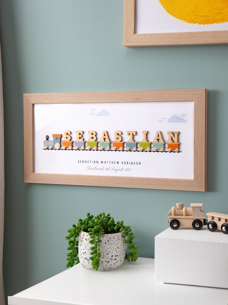 Wooden Train Personalised Framed Print in Oak Frame by No Ordinary Gift - Image 1 of 1