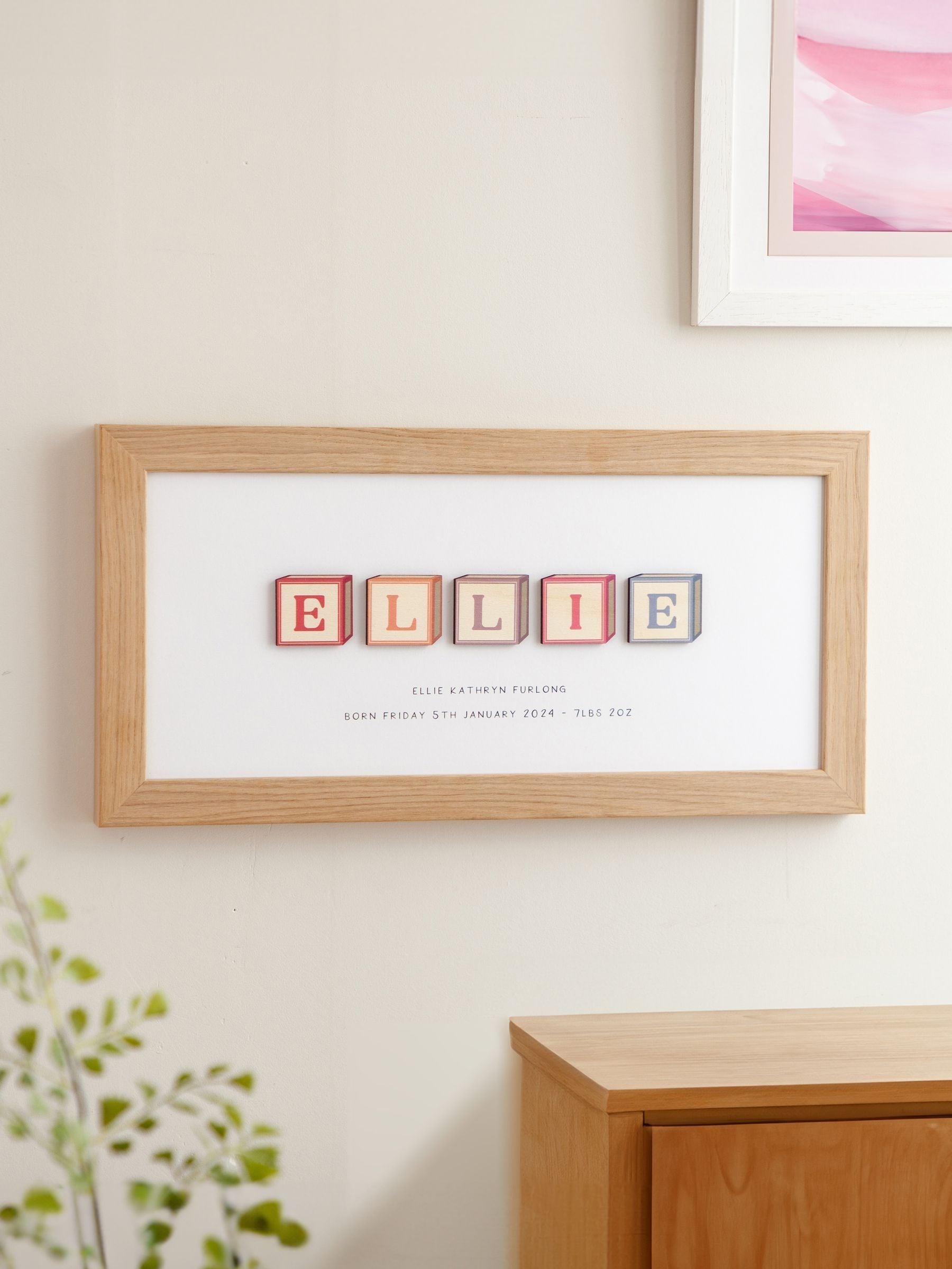 No Ordinary Gift Wooden Building Blocks Personalised Baby Print Oak Frame 18x40cm