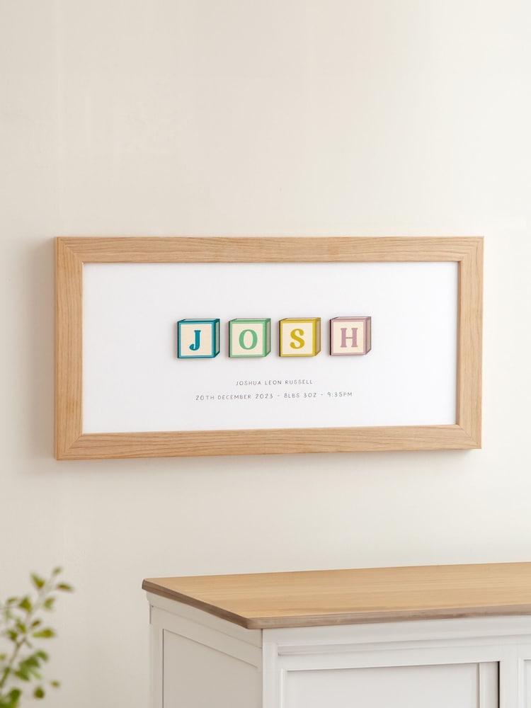 Wooden Building Blocks Personalised Baby Print in Oak Frame by No Ordinary Gift - Image 4 of 4