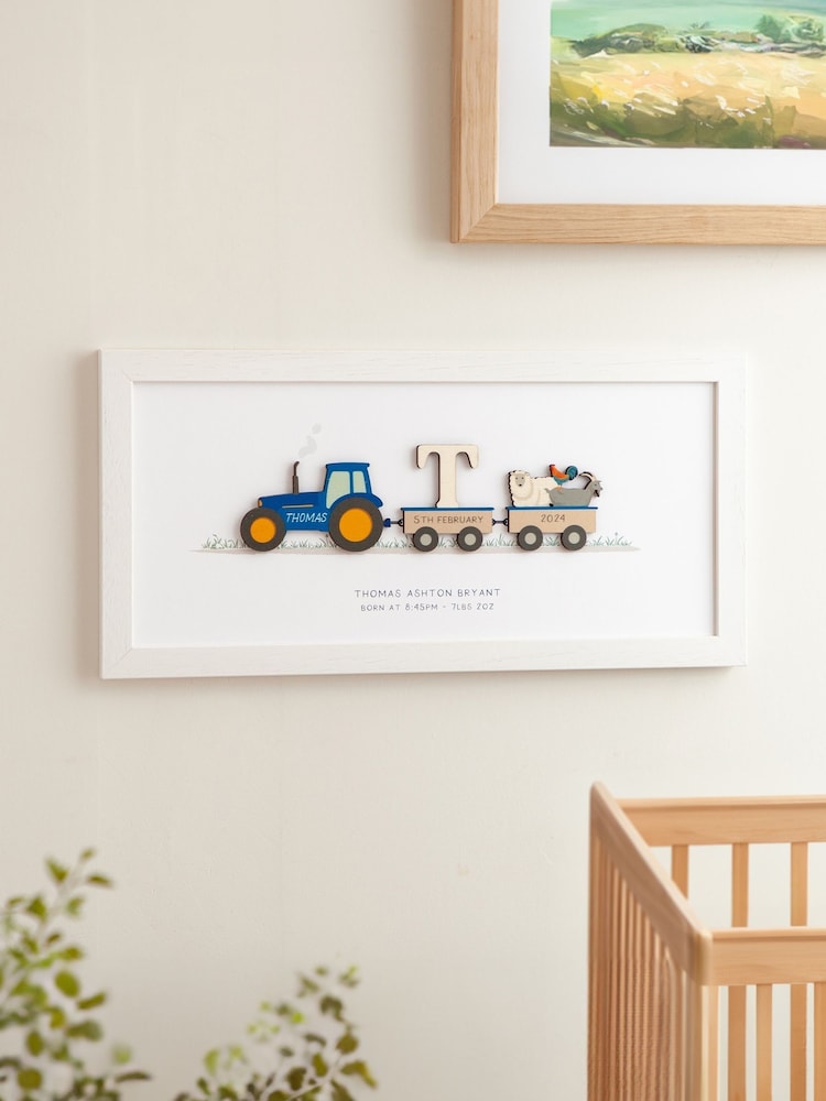 Personalised New Baby Wooden Tractor Print by No Ordinary Gift - Image 1 of 2
