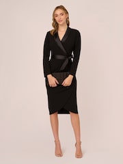Adrianna Papell Knit Crepe Tuxedo Wrap Black Dress - Image 1 of 7