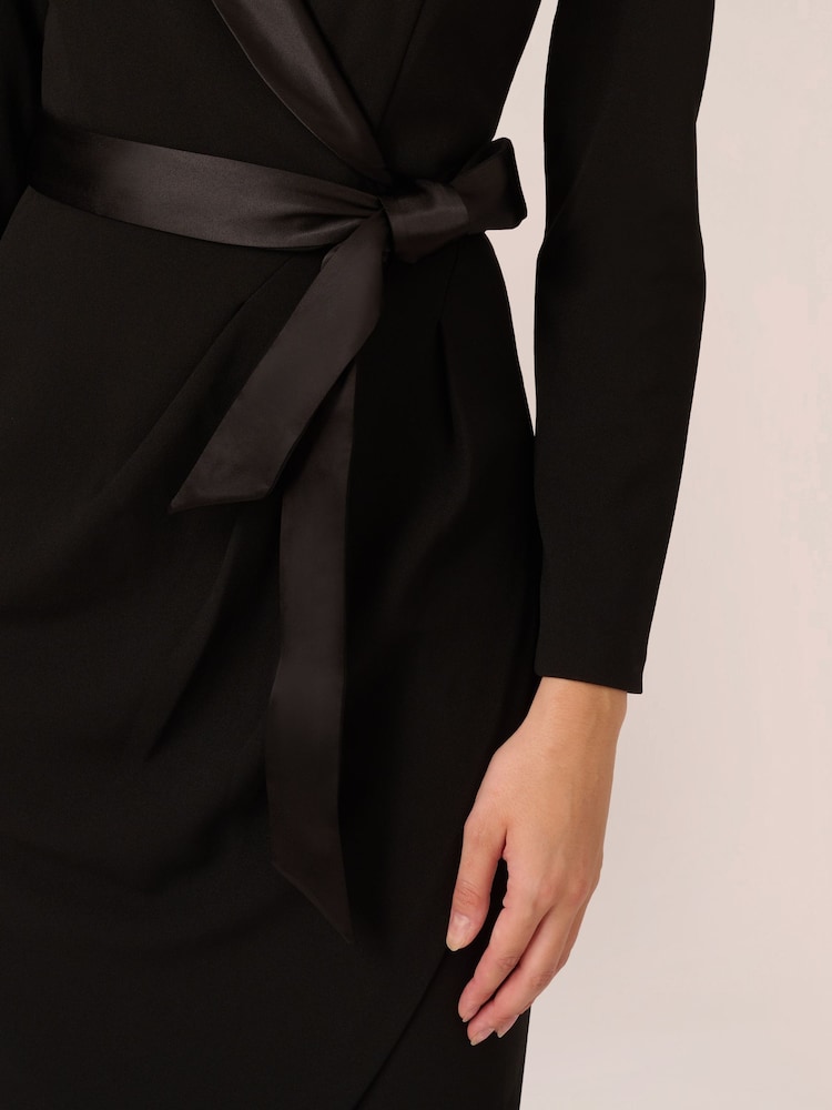 Adrianna Papell Knit Crepe Tuxedo Wrap Black Dress - Image 4 of 7