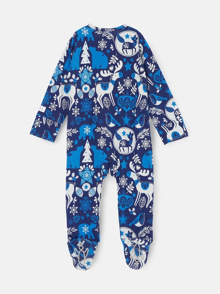 Angel & Rocket Blue Andreas Scandi Print Sleepsuit with Hat - Image 2 of 5