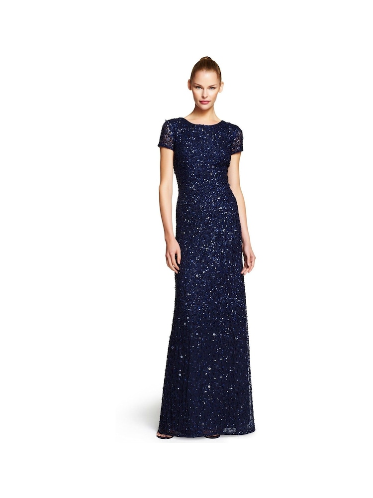 Adrianna Papell Blue Scoop Back Long Dress - Image 1 of 3