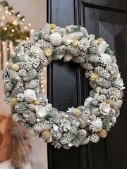 Dibor White Giant Snowy Meadow Wreath - Image 1 of 5