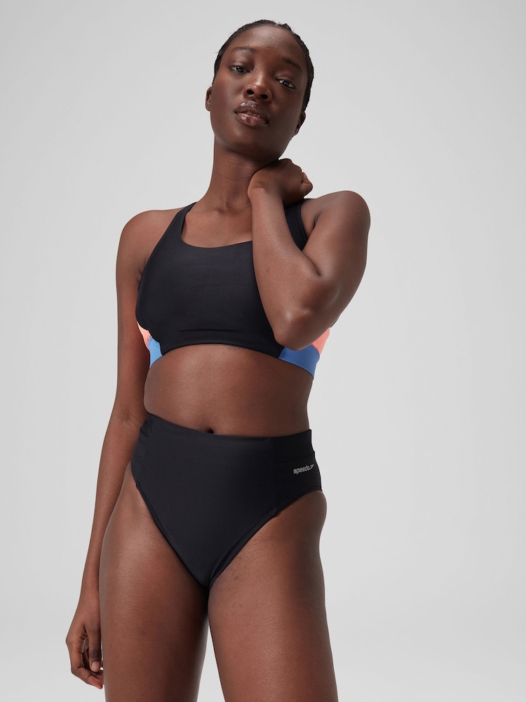 Speedo Black Solid Hi Waist Bikini Bottoms - Image 1 of 6