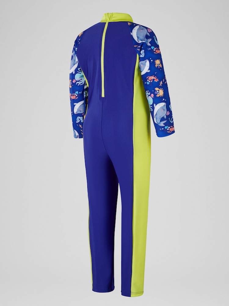 Speedo Blue Printed All-In-One Sun Suit - Image 2 of 3