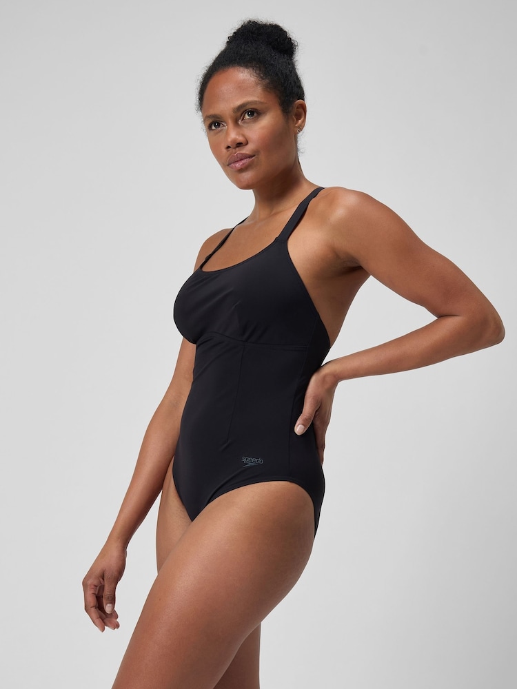 Speedo Black Shaping Crossback Swimsuit - Image 1 of 6