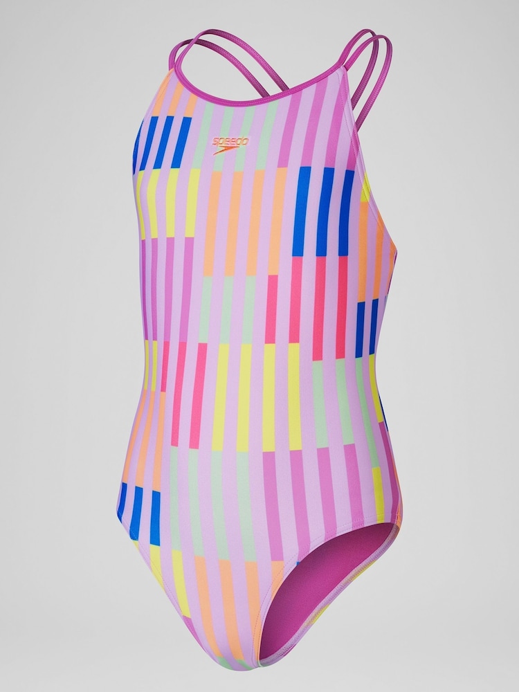 Speedo Pink Printed Twinstrap Swimsuit - Image 1 of 4