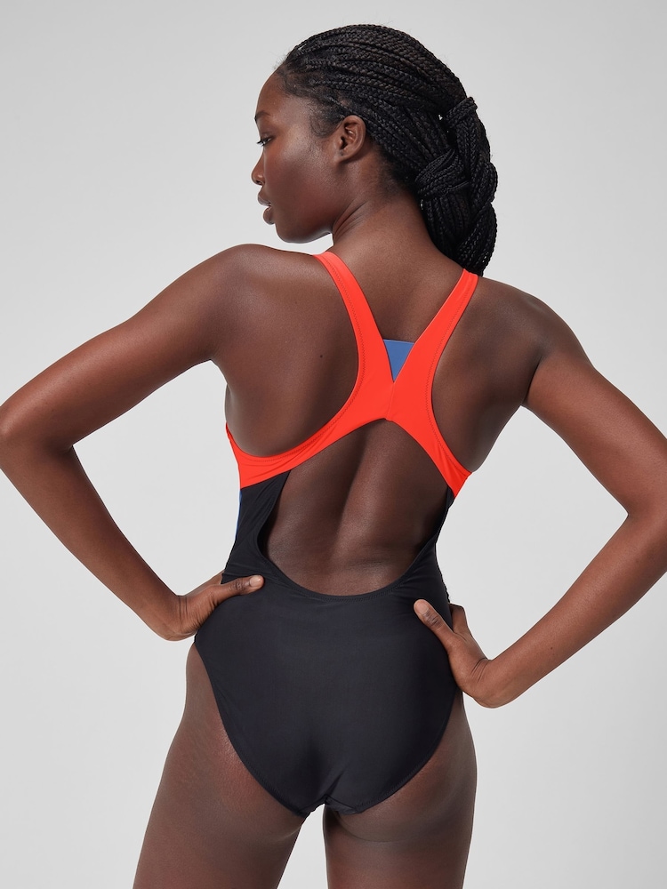 Speedo Red Zip Colourblock Swimsuit - Image 2 of 6