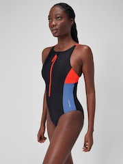 Speedo Red Zip Colourblock Swimsuit - Image 3 of 6