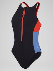 Speedo Red Zip Colourblock Swimsuit - Image 6 of 6