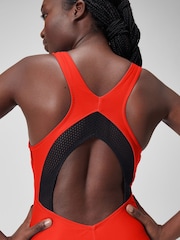 Speedo Red Solid Scoop with Mesh Swimsuit - Image 4 of 6