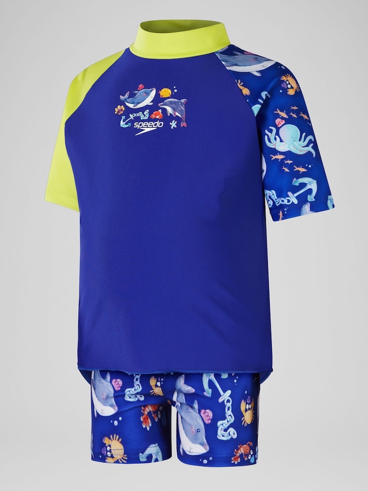 Speedo Blue Digital Short Sleeve Rash Top Set - Image 1 of 5