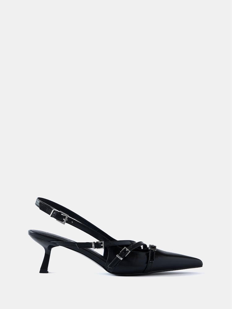 Mint Velvet Black Leather Slingback Shoes - Image 1 of 2 Mint Velvet Black Leather Slingback Shoes - Image 1 of 2
