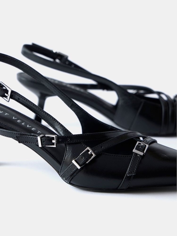 Mint Velvet Black Leather Slingback Shoes - Image 2 of 2 Mint Velvet Black Leather Slingback Shoes - Image 2 of 2