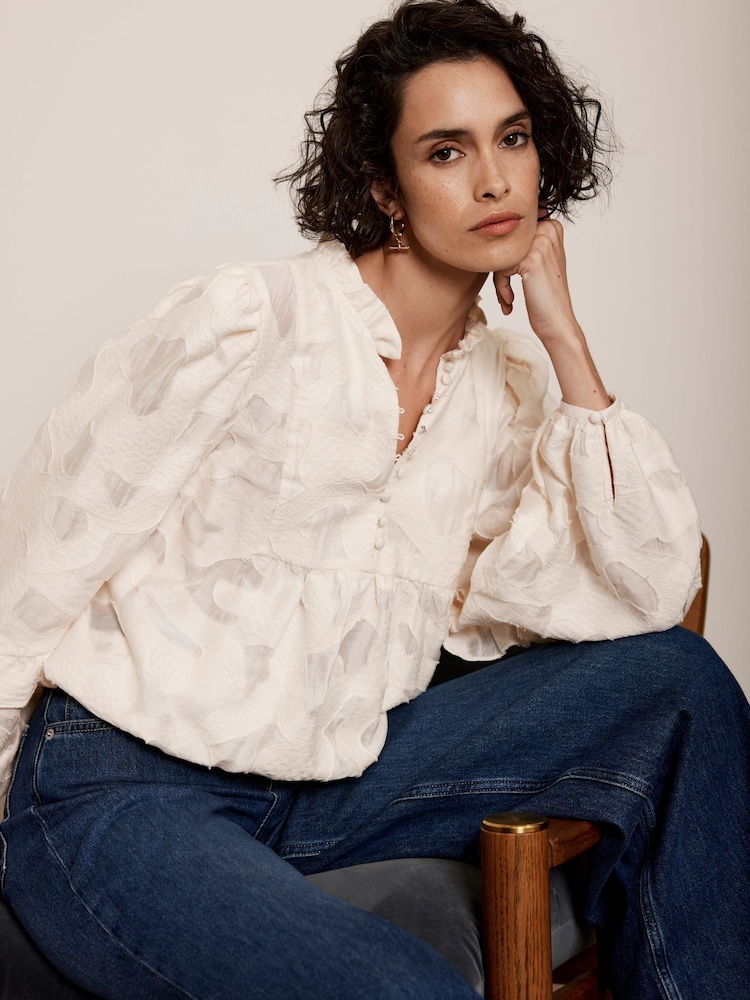 Mint Velvet Cream Jacquard Blouse - Image 2 of 10