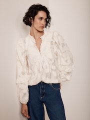 Mint Velvet Cream Jacquard Blouse - Image 3 of 10