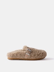 Mint Velvet Cream Faux Borg Slippers - Image 1 of 2