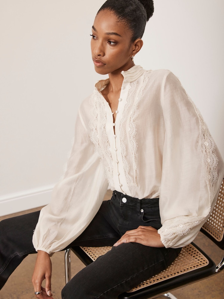 Mint Velvet Cream Trim Detail Blouse - Image 1 of 4