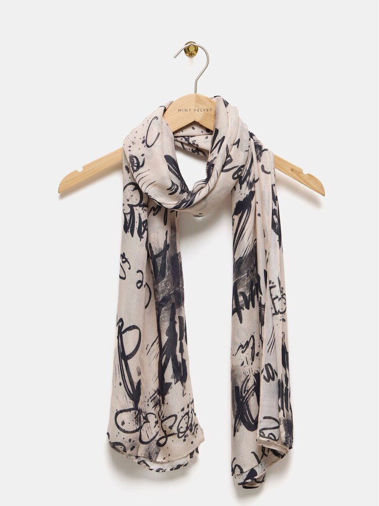 Mint Velvet Cream Graffiti Print Scarf - Image 1 of 3 Mint Velvet Cream Graffiti Print Scarf - Image 1 of 3