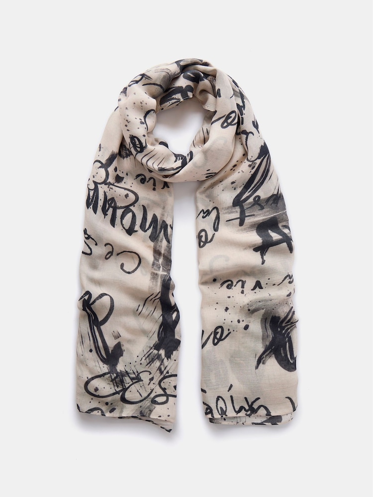 Mint Velvet Cream Graffiti Print Scarf - Image 2 of 3 Mint Velvet Cream Graffiti Print Scarf - Image 2 of 3