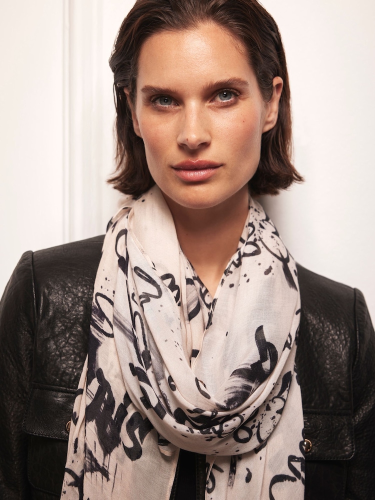 Mint Velvet Cream Graffiti Print Scarf - Image 3 of 3 Mint Velvet Cream Graffiti Print Scarf - Image 3 of 3