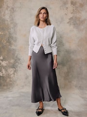 Mint Velvet Grey Satin Maxi Slip Skirt - Image 1 of 10