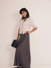 Mint Velvet Grey Satin Maxi Slip Skirt - Image 2 of 10