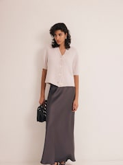 Mint Velvet Grey Satin Maxi Slip Skirt - Image 3 of 10