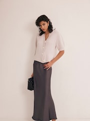 Mint Velvet Grey Satin Maxi Slip Skirt - Image 4 of 10