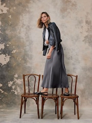 Mint Velvet Grey Satin Maxi Slip Skirt - Image 5 of 10