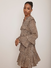 Mint Velvet Brown Animal Print Tiered Mini Dress - Image 2 of 4