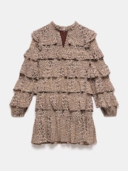 Mint Velvet Brown Animal Print Tiered Mini Dress - Image 3 of 4