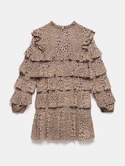 Mint Velvet Brown Animal Print Tiered Mini Dress - Image 4 of 4