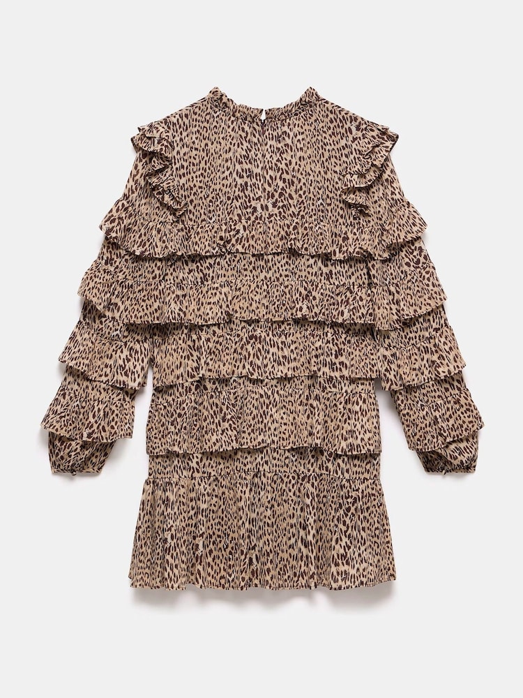 Mint Velvet Brown Animal Print Tiered Mini Dress - Image 4 of 4 Mint Velvet Brown Animal Print Tiered Mini Dress - Image 4 of 4