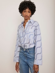 Mint Velvet Blue Stripe Jacquard Shirt - Image 1 of 4