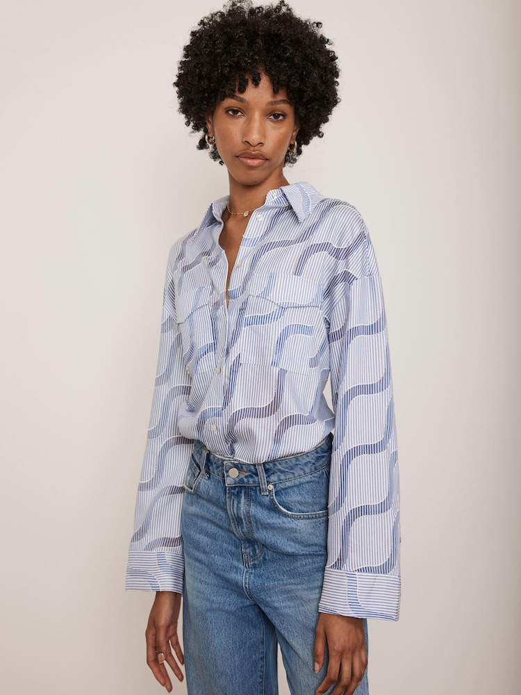 Mint Velvet Blue Stripe Jacquard Shirt - Image 1 of 4