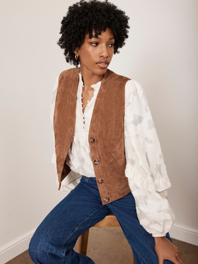 Mint Velvet Tan Brown Suede Waistcoat - Image 2 of 4 Mint Velvet Tan Brown Suede Waistcoat - Image 2 of 4