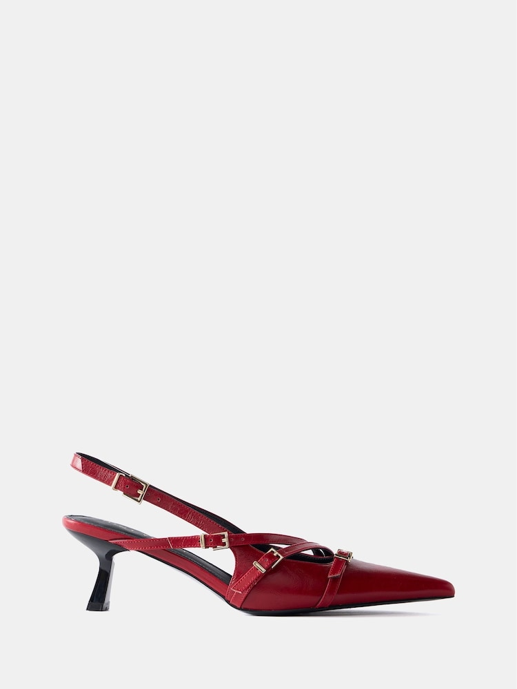 Mint Velvet Red Leather Slingback Shoes - Image 1 of 2
