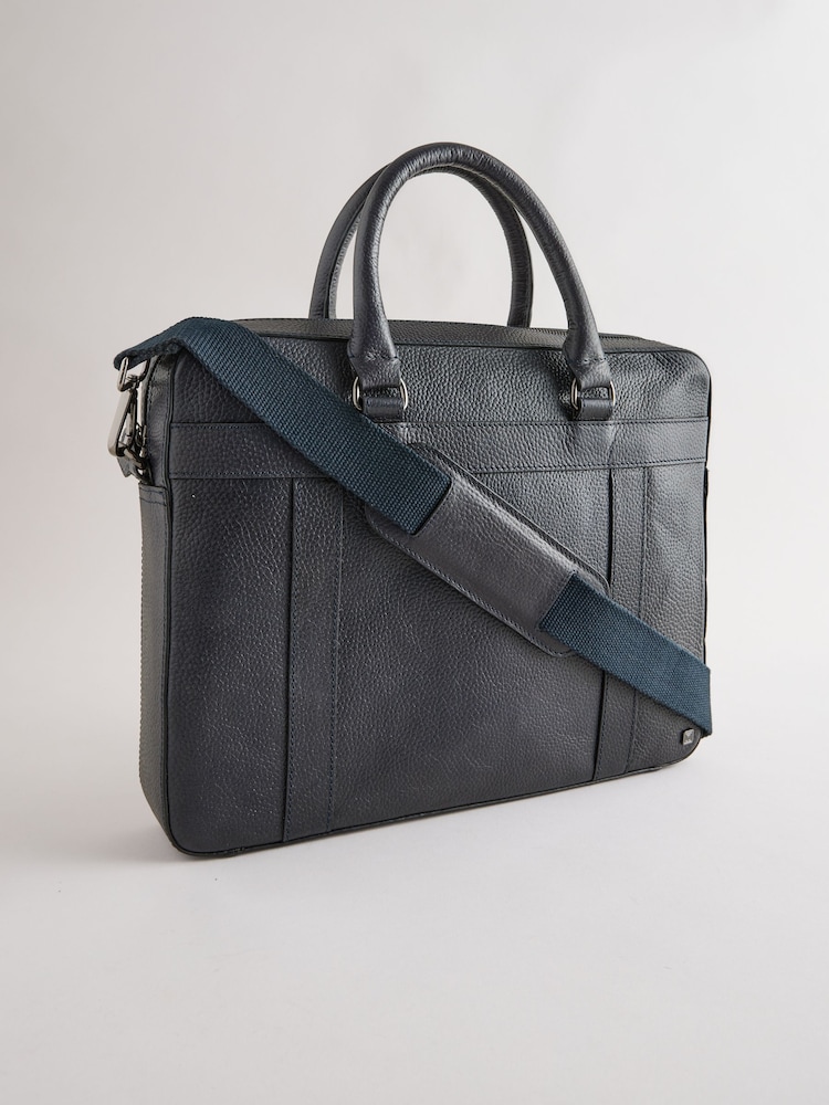 Navy Genuine Leather Briefcase - Image 1 of 5